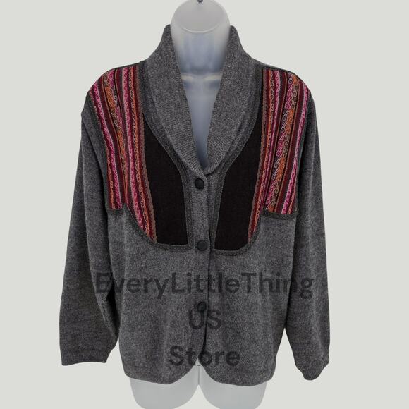 Artesanias A.T Alpaca Style Sweater Cardigan S Shawl Collar Grandpa Grandma Core - Picture 1 of 5